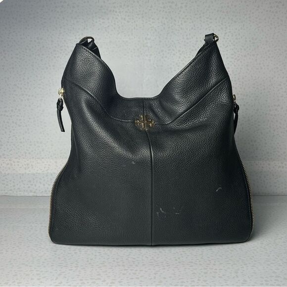 Tory Burch Black Pebbled Leather Expandable Hobo Shoulder Bag - Picture 2 of 13